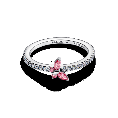 ANEL PANDORA BORBOLETA ROSA BRILHANTE